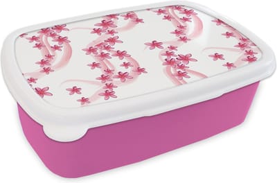 Broodtrommel Roze - Lunchbox - Brooddoos - Patronen - Sakura - Zen - Yoga - 18x12x6 cm - Kinderen - Meisje