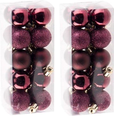 Cosy & Trendy Kerstballen - 40x - aubergine roze - kunststof - mat - glans - glitter - onbreekbaar
