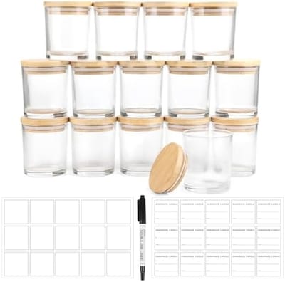 PromoHome 170 ml Glazen Kaarsen Potten Set met Deksels [15 Stuks] - Doorzichtige Lege Kaarsenpotten voor DIY Kaarsmaken - Hobby & Kunst Containers - Inclusief Labels en Pen