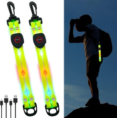 Set van 2 LED Flitslichten met Kleurrijke Verlichting voor Schooltassen en Joggingreflectoren, Oplaadbare Reflecterende Hangers voor Kinderen