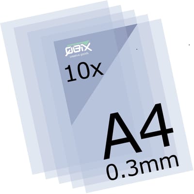 QBIX Plastic Mylar Vellen - 10 stuks A4 Formaat Transparante Kunststof - 0.3mm dikte of 300 micron - 12 Mil Film perfect voor stencils
