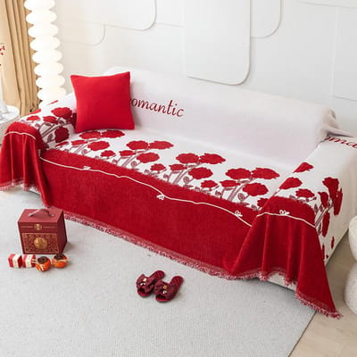 Feestelijke Bankhoes Volledige Hoes Stof Universeel Chenille Rood Universele Bankhoes Bankhoes Bankkussen 180*130cm