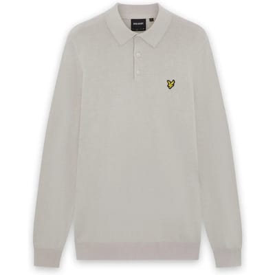 Lyle & Scott Cotton Merino Long Sleeve Knitted Polo Truien & Vesten Heren - Sweater - Hoodie - Vest- Beige - Maat S