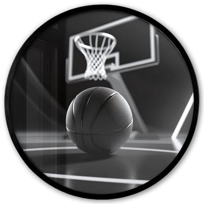 Poster in lijst Rond - Fotolijst 40x40 cm - Posters - Basketbal - Basketbalveld - Lichtlijnen - Ronde posterlijst zwart - Decoratie - Wanddecoratie woonkamer - Muurdecoratie slaapkamer