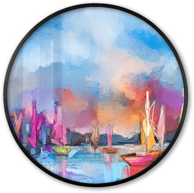 Poster in lijst Rond - Fotolijst 60x60 cm - Posters - Schilderij - Boten - Water - Ronde posterlijst zwart - Decoratie - Wanddecoratie woonkamer - Muurdecoratie slaapkamer