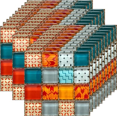 30 Stuks Zelfklevende Mozaïek Tegel Stickers, 4x4 Inch Rode Patroon voor Muurdecoratie, Waterdichte Backsplash Stickers voor Keuken en Badkamer Decoratie