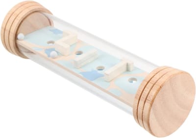 Regenmaker Speelgoed - Geluidsbuis Instrument - Cognitieve Ontwikkeling - Met Doolhof Paden - 15.5 x 4.5 cm - Beige