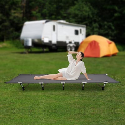 Campingbed Opklapbaar - Veldbed Lichtgewicht - Outdoor Slapen - Ultralicht Aluminium - 190x60cm - Grijs