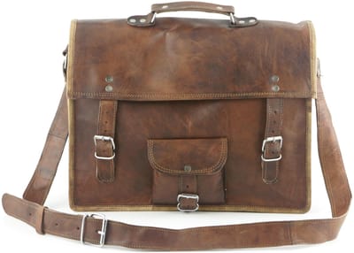 Laptop Tas ECHT LEER Messenger Tas – Urban Vintage Satchel Tas 39 x 28 x 11 cm - 16 inch “Lobo” – model 0912 – Kleur Cognac Bruin