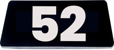 Nummerplaatje 52 - 80 x 50 x 1,6 mm - Zwart/wit - incl. 3M-tape | Nummerbordje - Deur en kamernummer - brievenbusnummers - Gratis verzending - 5 jaar garantie