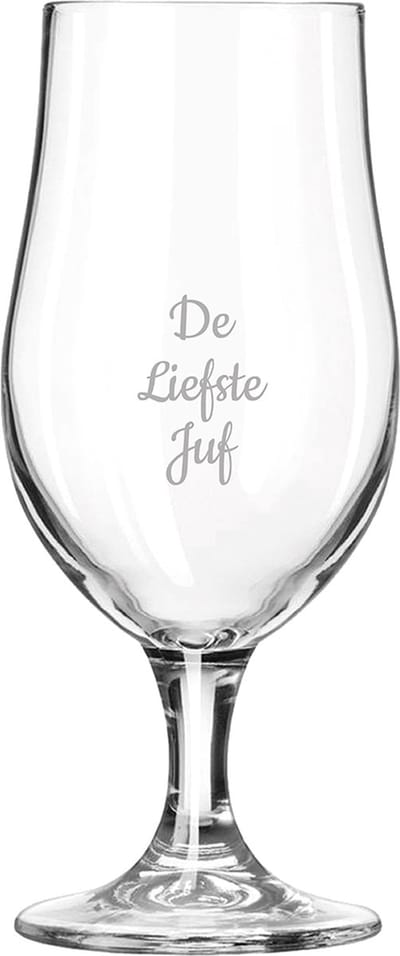 Gegraveerde bierglas op voet 49cl De Liefste Juf