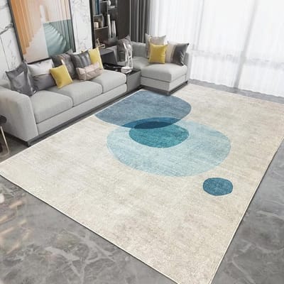 Kort Garen Vloerkleed voor Woonkamer, Geometrisch Ontwerp, Modern, Cirkelvormig, Licht Grijs/Beige 120x160 cm