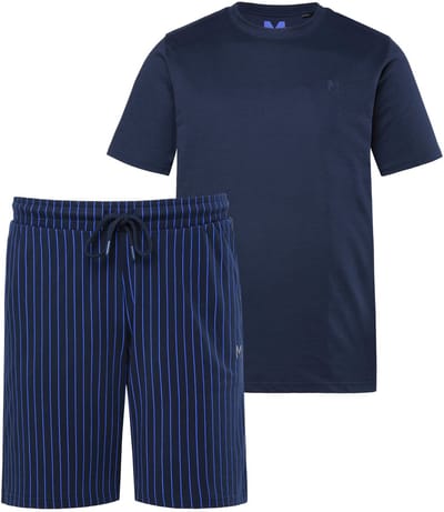 Men Plus - Heren - Pyjama tweedelige set T-shirt met print gestreepte short - Navy blauw - Maat L