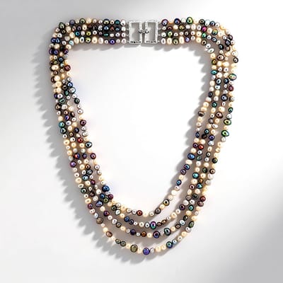 Cavill - Meerstrenge Zilveren Ketting - 925 Sterling Zilver - Zoetwater Kweekparel Fancy Slijpsel - Elegante Dames Parelketting - Tijdloos & Kleurrijk