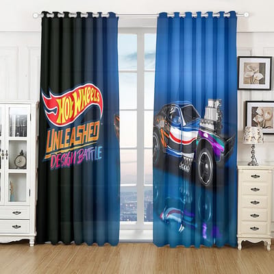 Trendy Stads Sportauto Scenery 3D Print Semi Zonnescherm Gordijn Set Polyester Stof Wasbaar Slaapkamer Ruimte Haak Accessoires 100W160H(CM)40x63in&Hook