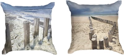 Ulticool Kussenhoes - Strand Kust Nederland - Set van 2 Kussens - Exclusief Kussenvulling - Sierkussens 45x45 cm - Sierkussenhoes Accessoires - Kussentjes Bank Decoratie Woonkamer - Blauw Wit