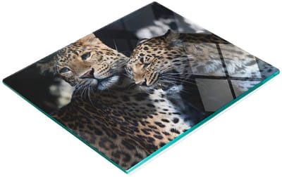 Duurzame en stijlvolle glazen keukenplank met twee luipaardprints, 60x52 cm