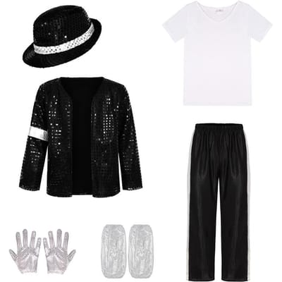 Costume Cosplay Michael Jackson Adulte Perruque Fête d'Halloween Tenue de Scène Hip Hop Années 80 90 Danse Punk Tenue Costume L black