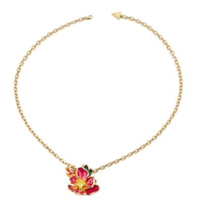 GUESS halsketting Floris 18-20" Bouquet Enamel Necklace Yellow Gold / Multicolor goudkleurig