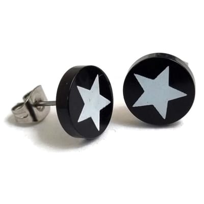 Aramat Jewels | Oorbellen | Stijlvolle Ster Oorbellen Acryl-staal | Zwart-Wit-10mm | |10mm | Staal | Kinderen, Volwassenen | Verkleurd niet