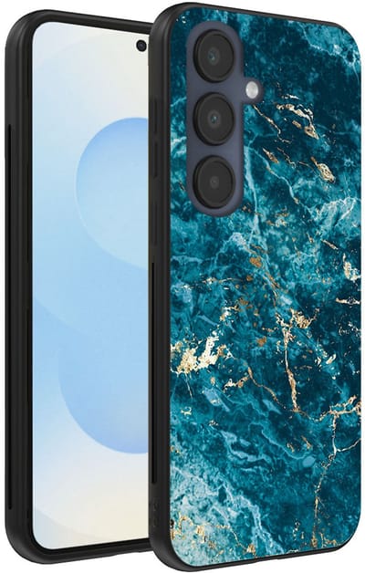 Smartphonica Telefoonhoesje Geschikt voor Samsung Galaxy S25 met marmer opdruk - TPU backcover case blue marble design - Blauw geschikt voor Samsung Galaxy S25