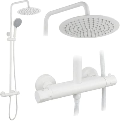 Rea - Lungo - Doucheset Zonder Uitloop Met Thermostaat - Wit - 25X25X120,5Cm