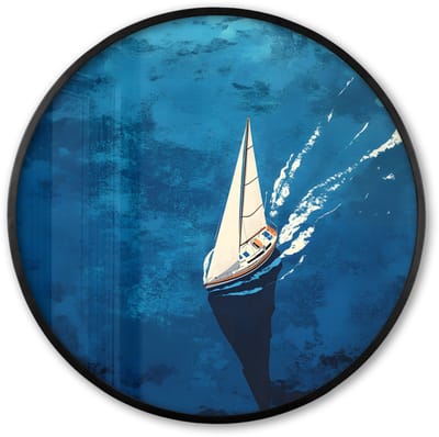 Poster in lijst Rond - Fotolijst 60x60 cm - Posters - Zeilboot - Water - Abstract - Schaduw - Ronde posterlijst zwart - Decoratie - Wanddecoratie woonkamer - Muurdecoratie slaapkamer