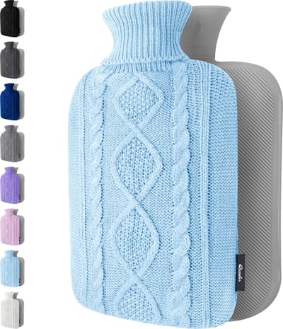 Qomfor - Kruik met Zachte Gebreide Hoes - 1,8 liter - Warmwaterkruik voor Pijnverlichting en Ontspanning - Blauw