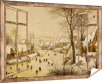 Gards Tuinposter Doorkijk Winterlandschap met Schaatsers en Vogelknip - Pieter Bruegel de Oude - 180x120 cm - Tuindoek - Tuindecoratie - Wanddecoratie buiten - Tuinschilderij