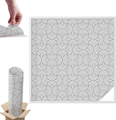 Tulup Raamfolie Anti inkijk - Geometrische halve cirkels Anti inkijk Raamfolie - 100x100 cm - Zwart-wit Raamfolie Tegen inkijk - Zelfklevende Anti inkijk Folie Glas in Lood - Voor de woonkamer, voor het kantoor, voor de slaapkamer