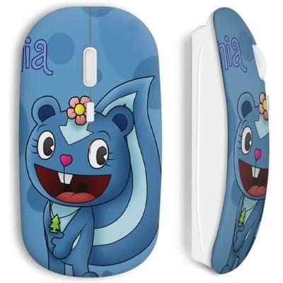 Souris sans Fil - MANIACASE - Happy Tree Friends Petunia - Bleu - Clé USB Wi-Fi incluse - Compatible Mac et PC