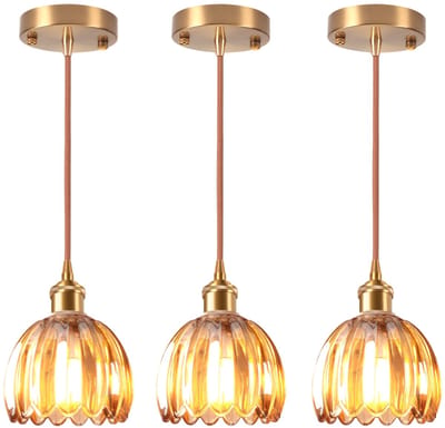 Set van 3 Hanglamp van Glas Vintage Kroonluchter voor Woonkamer Slaapkamer Keuken Barnsteen
