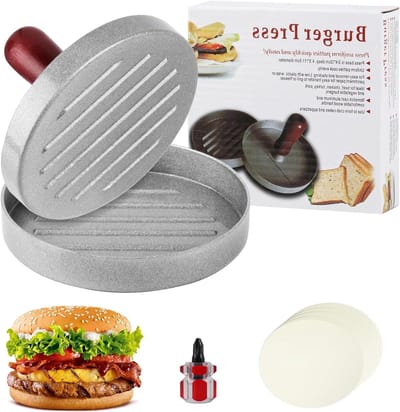 Perfecte Hamburgerpers voor het Maken van Sappige Burgers, Inclusief 100 Silicone Vellen en Gereedschap voor BBQ plezier