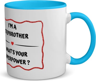 Akyol - i'm a stepbrother what's your superpower? koffiemok - theemok - blauw - Broer - super stiefbroer - verjaardag - cadeautje voor broer - broer artikelen - kado - geschenk - 350 ML inhoud