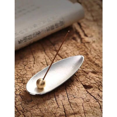 Minimalistisch Metalen Mat Zilver/Brons Kleur Rookwarenhouder Set, Zinklegering Rookwaren Schaal + Koperen Kralen Rookstokhouder S