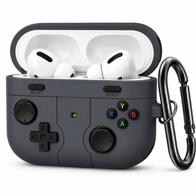 Zwarte Retro Console Siliconen Gaming case geschikt voor AirPods Pro 2 – Mini Oude Console Vorm met Knopjes en Anti-val Bescherming