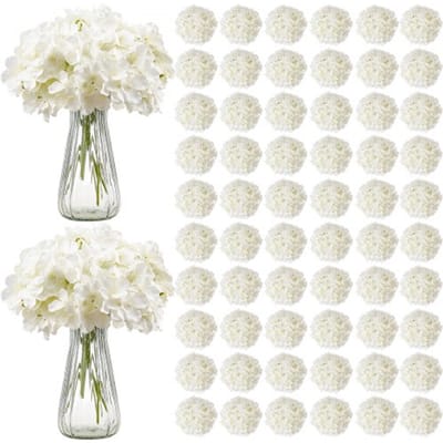 VEVOR Kunstbloemen, 205 stuks kunstzijden hortensia's, kunstbloemen met stelen voor zelfgemaakte bruidsboeketten, tafeldecoraties voor thuis, feesttafeldecoraties, ivoorwit