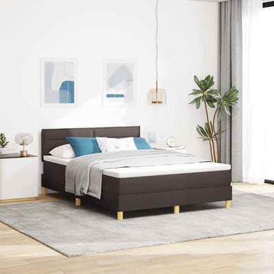 vidaXL - LED - Box - Spring - Bed - met - hoofdeinde - Donkerbruin - 140 - x - 200 - cm - Stof