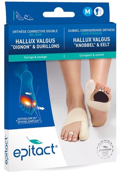 Epitact Corrigerende Hallux Valgus Orthese met Dubbele Werking - Maat M - Links - Tegen Knobbelpijn en Eelt - 1 Stuk