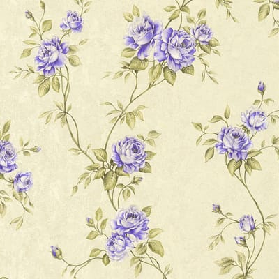 Bloemen behang Profhome 372265-GU vliesbehang licht gestructureerd met bloemen patroon mat purper groen crèmewit 5,33 m2
