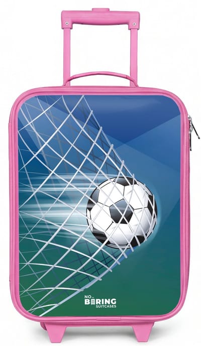 NoBoringSuitcases.com® - Kinderkoffer roze - Kindertrolley meisje - Bal in het goal - Koffer kind lichtgewicht - Reiskoffer trolley voor kinderen - Koffertje met lichtgevende wieltjes - Rolkoffer