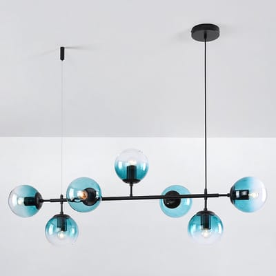 LumenXL LumenXL Design hanglamp 7-lichts Hepta goud - blauw glas