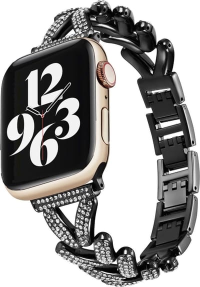 MY PROTECT - Luxe Metalen Diamond Visgraat Bandje - Geschikt Voor Apple Watch Bandje - Series 1/2/3/4/5/6/7/8/9/10/SE/Ultra - 44mm - 45mm - 46mm - 49mm - Zwart
