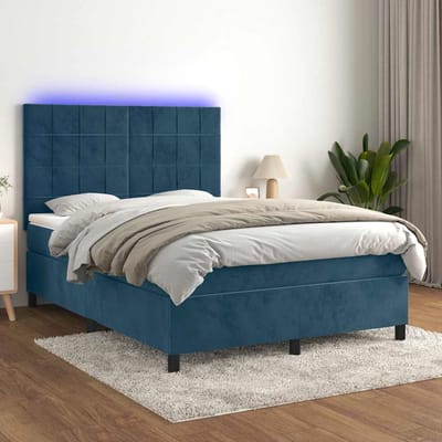 vidaXL - Boxspring - met - matras - en - LED - fluweel - donkerblauw - 140x200 - cm