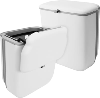 Hangende Prullenbak - Keukenafvalemmer Compostbak - Ruimtebesparend Afvalbeheer - Met Deksel Wandmontage - 10 Liter 27cm - Wit