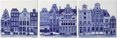 Tegeltjes - Delfts blauw - set van 3 - tegeltje - muurdecoratie - Amsterdam - grachtenpandjes - decoratie wandrek - keramiek - woondecoratie - housewarming cadeau - cadeau voor vrouw