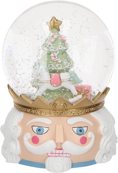 Viv! Christmas Kerst Sneeuwbol incl. Muziekdoos - Notenkraker met Kerstboom & Hobbelpaard - pastel roze - 20cm