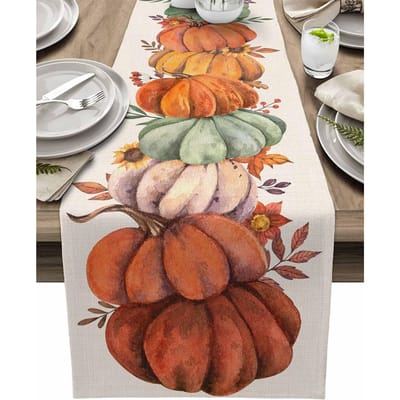 Herfst Oogst Pompoen Linnen Tafel Runner Feestdecoratie Wasbare Keuken Eettafel Runner Herfst Thanksgiving Decoraties 150x33cm gray