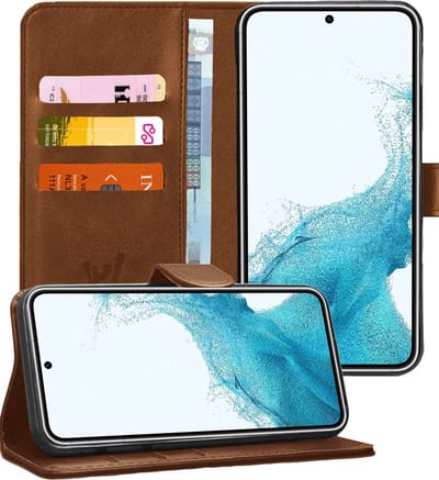 Hoesje geschikt voor Samsung Galaxy S22 - Book Case Kunstleer Wallet Cover Portemonnee Pasjeshouder Hoes Bruin