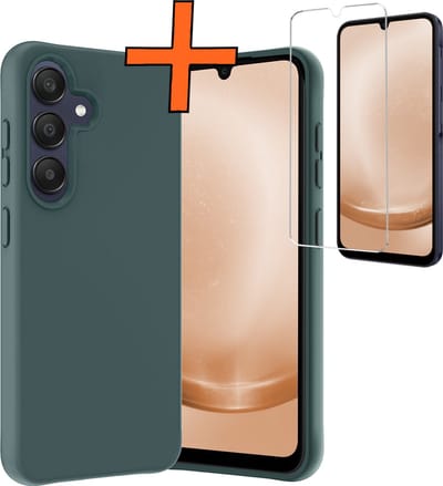 Hoes - Met Screenprotector - Geschikt voor Samsung Galaxy A25 - Sterk & Shockproof - Back Cover - Siliconen Case - Telefoon Hoes - Donkergroen